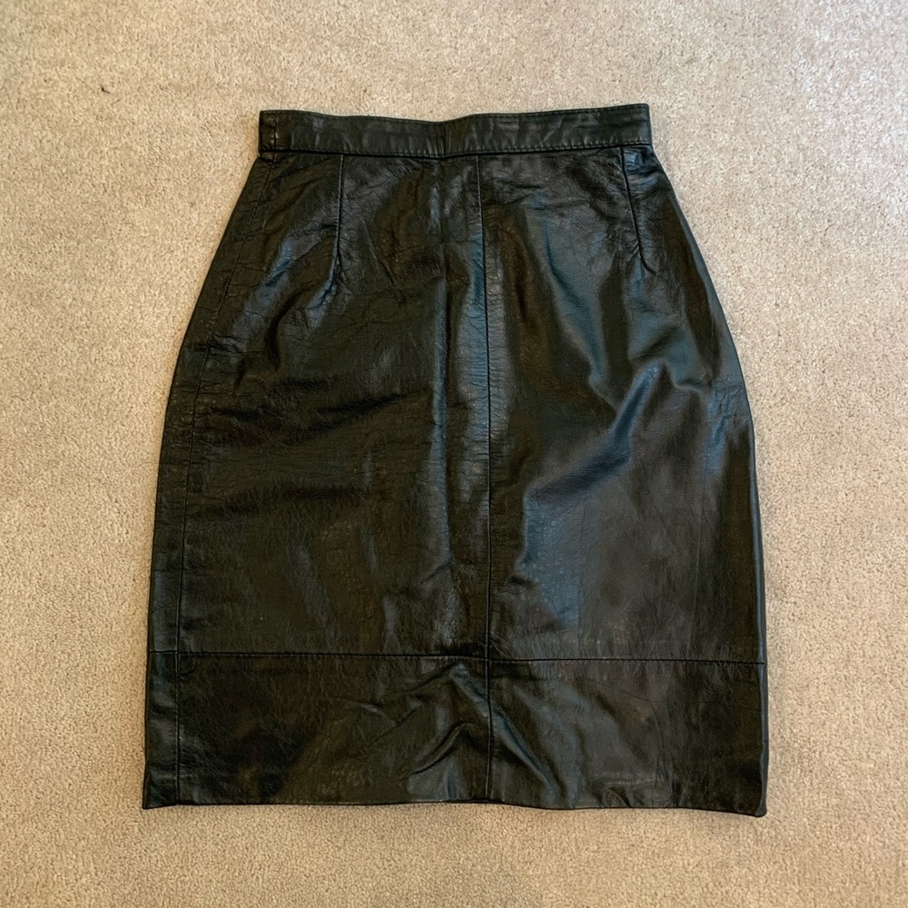 Vintage genuine leather high waist skirt